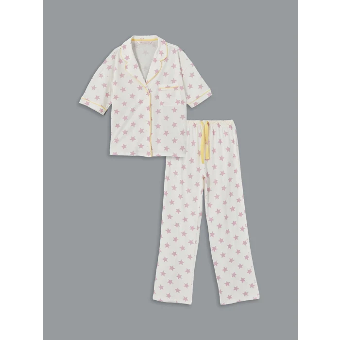 LCW DREAM LİLA Gömlek Yaka Baskılı Kadın Pijama Takımı