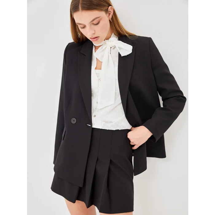 LCW Vision SİYAH Beli Fermuarlı Kadın Pileli Etek