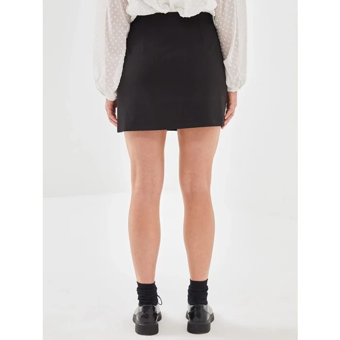 LCW Vision SİYAH Beli Fermuarlı Kadın Pileli Etek