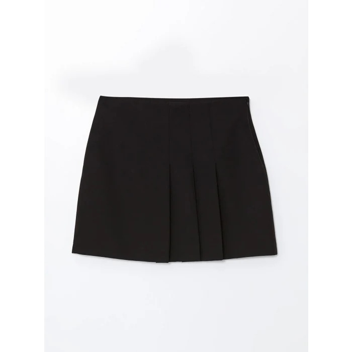 LCW Vision SİYAH Beli Fermuarlı Kadın Pileli Etek