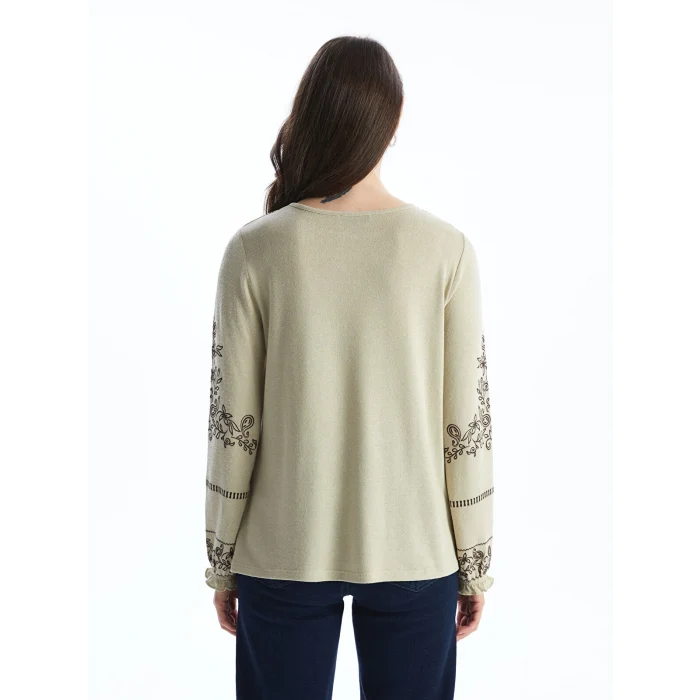 LCW Grace BEJ Bisiklet Yaka Nakışlı Kadın Bluz