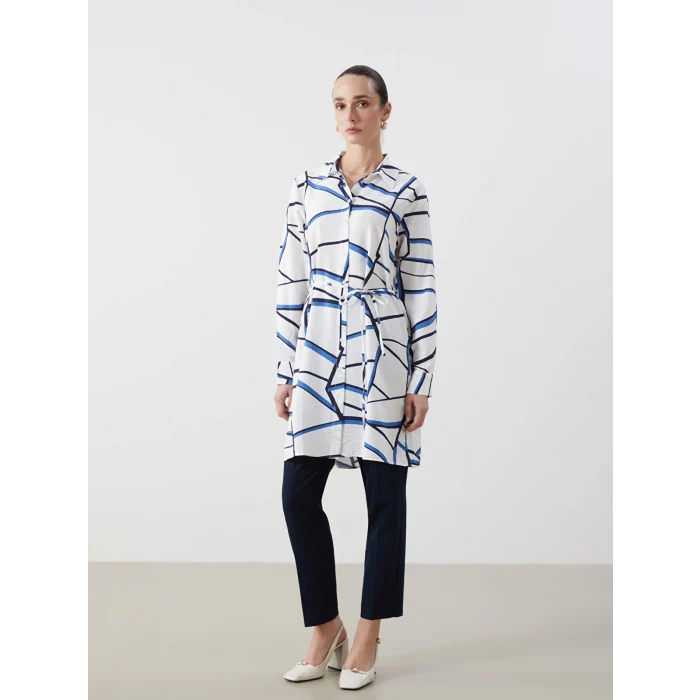 LCWAIKIKI Classic İNDİGO Desenli Kadın Gömlek Tunik