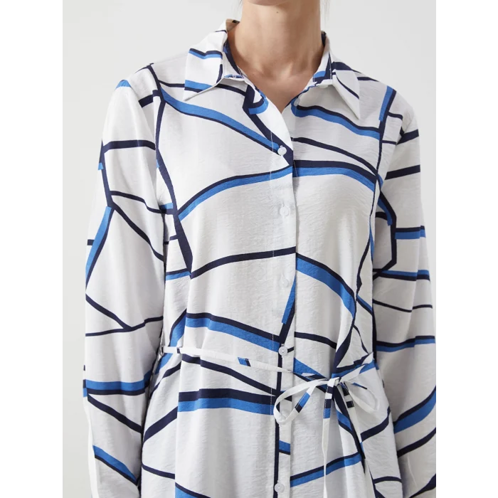 LCWAIKIKI Classic İNDİGO Desenli Kadın Gömlek Tunik