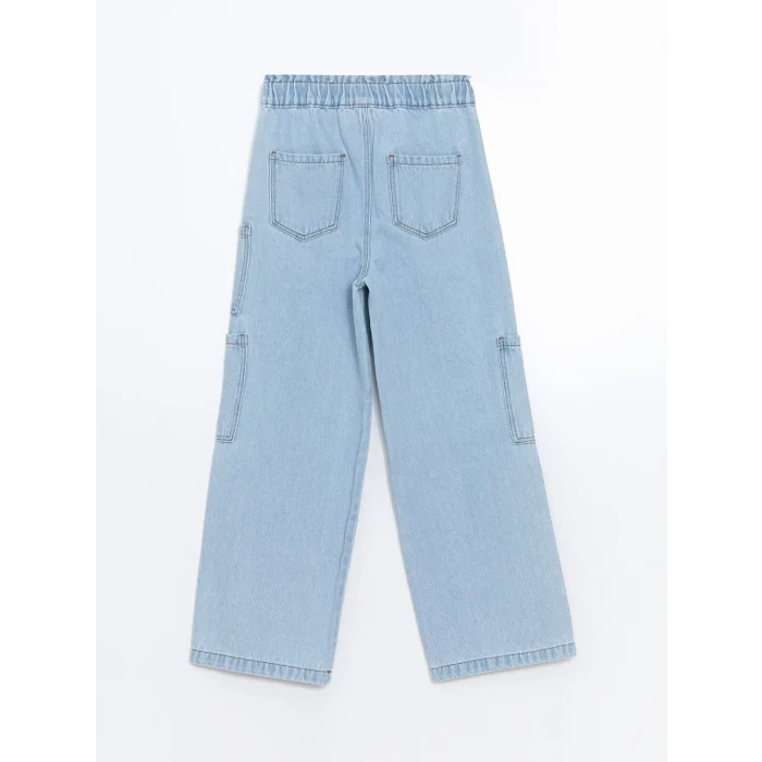 LCW Kids İNDİGO Beli Lastikli Kız Çocuk Kargo Jean Pantolon