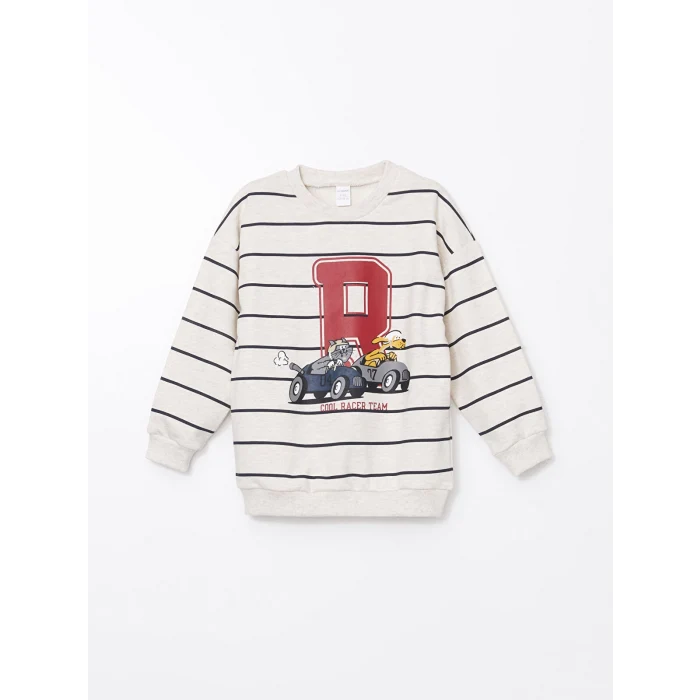 LCW Kids BEYAZ Bisiklet Yaka Baskılı Erkek Çocuk Sweatshirt ve Eşofman Alt 2li