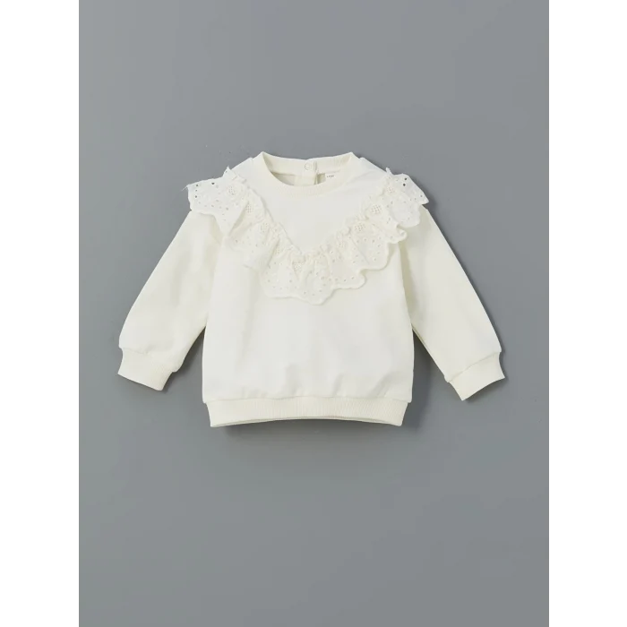 LCW baby EKRU Bisiklet Yaka Kız Bebek Sweatshirt ve Tayt 2li