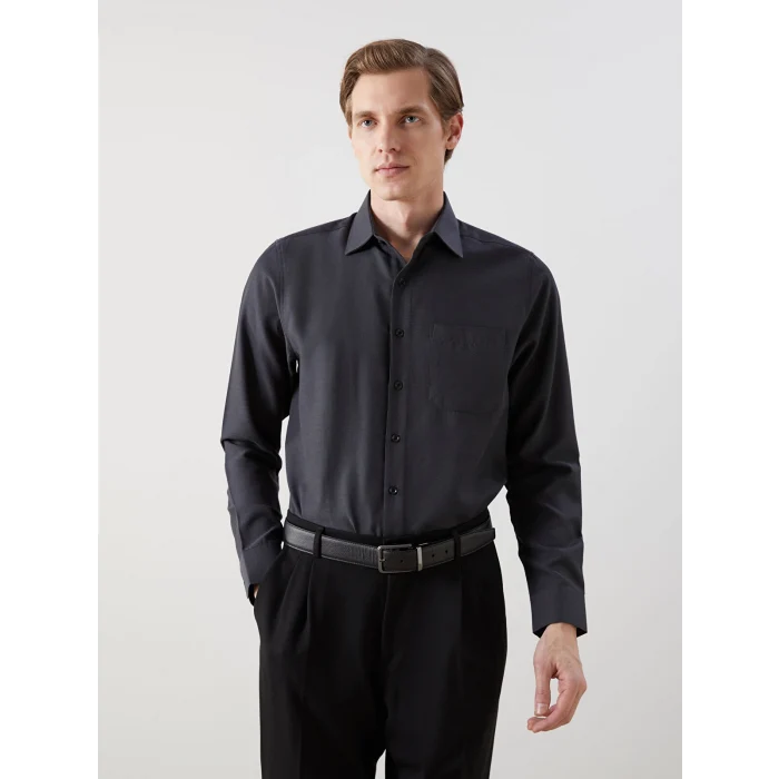 LCWAIKIKI Formal ANTRASİT Regular Fit Uzun Kollu Armürlü Erkek Gömlek