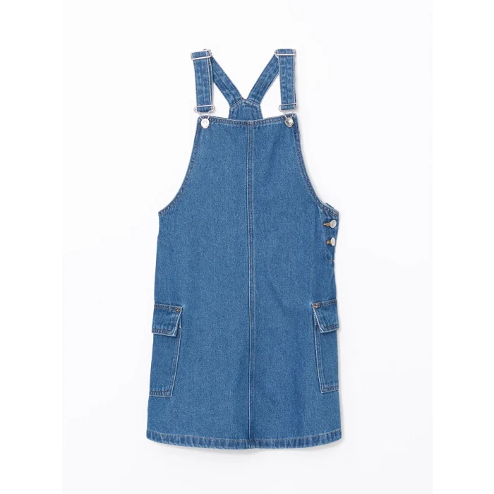 LCW Kids İNDİGO Kare Yaka Kız Çocuk Jean Salopet Elbise
