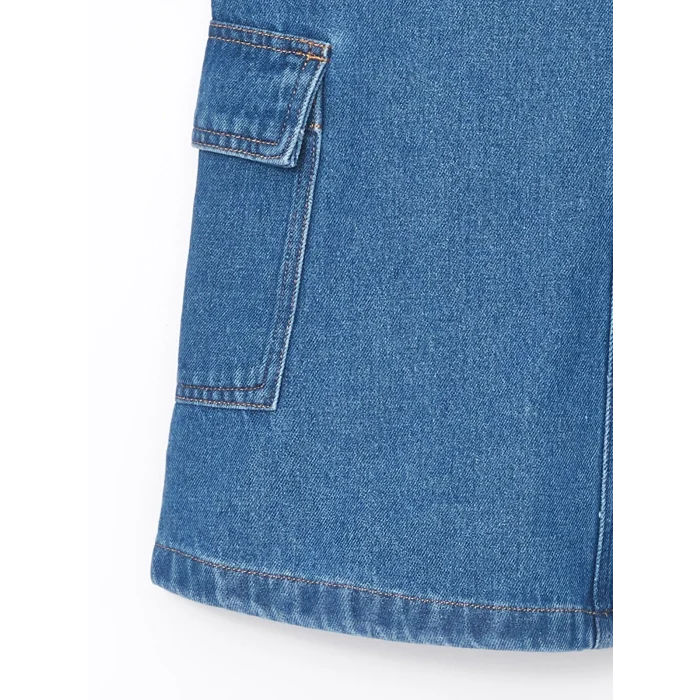 LCW Kids İNDİGO Kare Yaka Kız Çocuk Jean Salopet Elbise