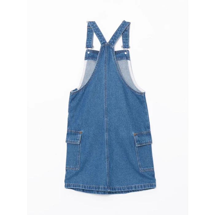 LCW Kids İNDİGO Kare Yaka Kız Çocuk Jean Salopet Elbise