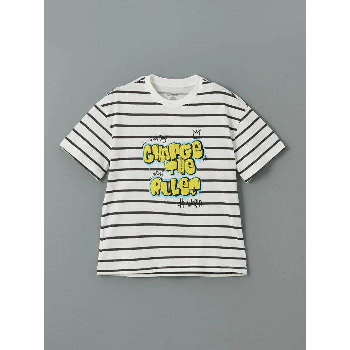 LCW Kids EKRU Bisiklet Yaka Baskılı Erkek Çocuk Tişört ve Şort 2li