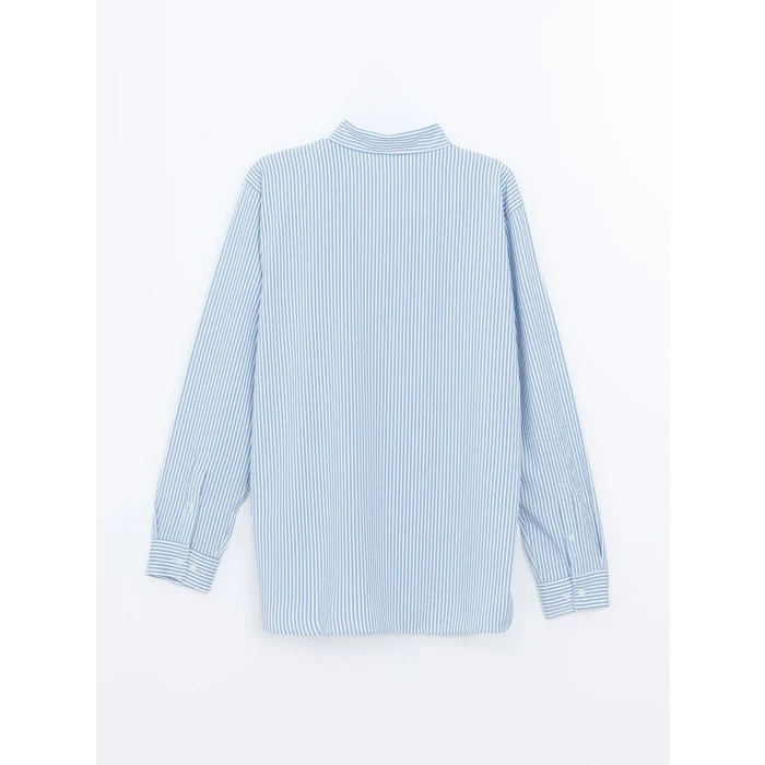 LCW Vision MAVİ Slim Fit Uzun Kollu Çizgili Erkek Gömlek