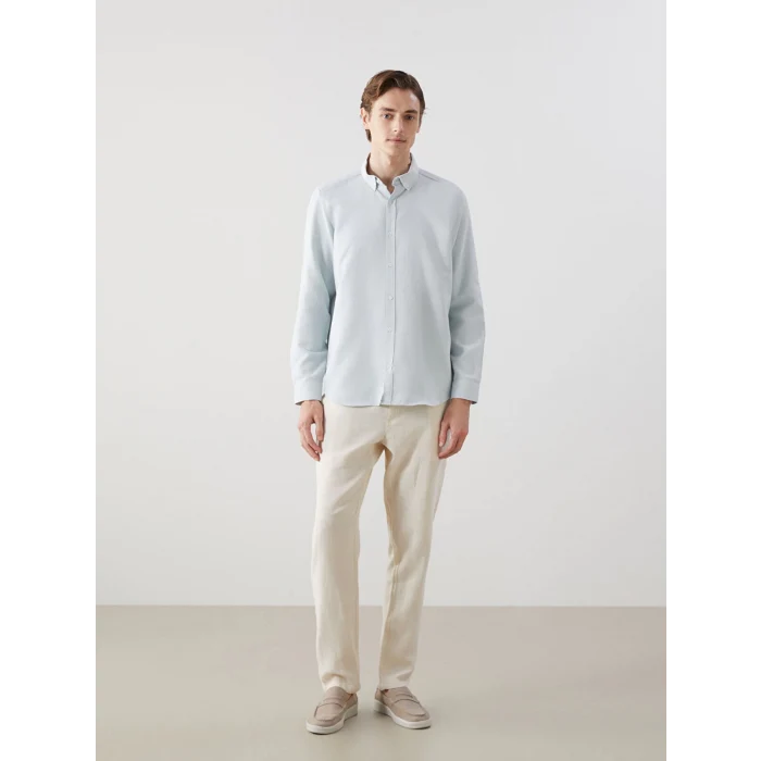 LCW Vision YEŞİL Slim Fit Uzun Kollu Armürlü Erkek Gömlek