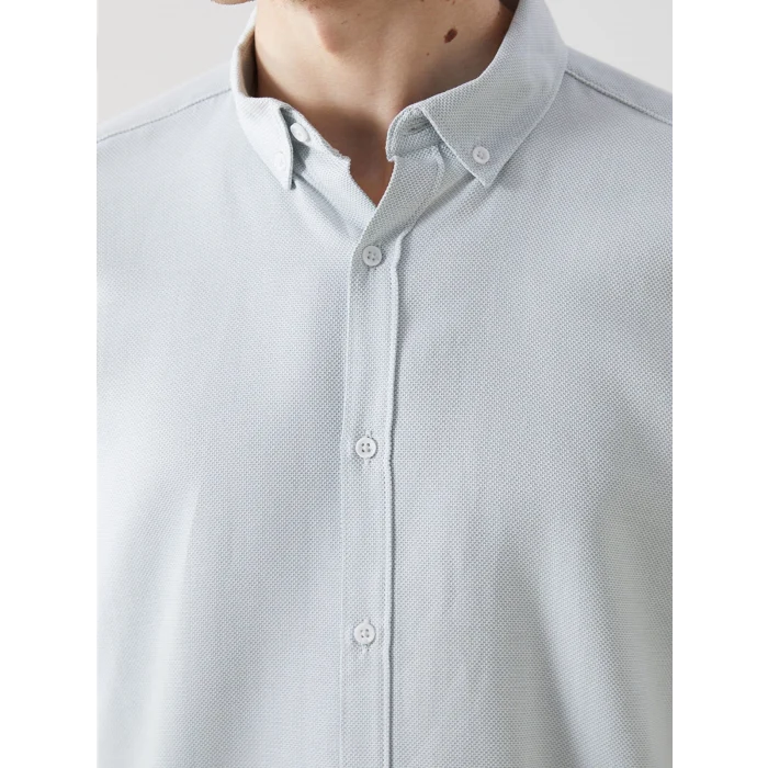 LCW Vision YEŞİL Slim Fit Uzun Kollu Armürlü Erkek Gömlek