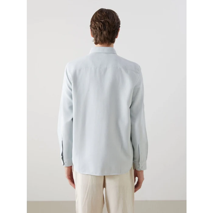 LCW Vision YEŞİL Slim Fit Uzun Kollu Armürlü Erkek Gömlek