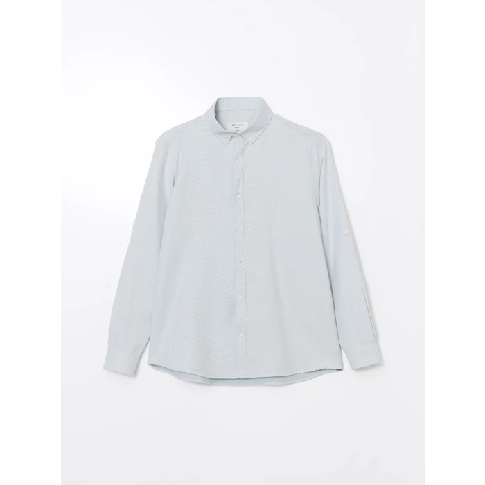 LCW Vision YEŞİL Slim Fit Uzun Kollu Armürlü Erkek Gömlek