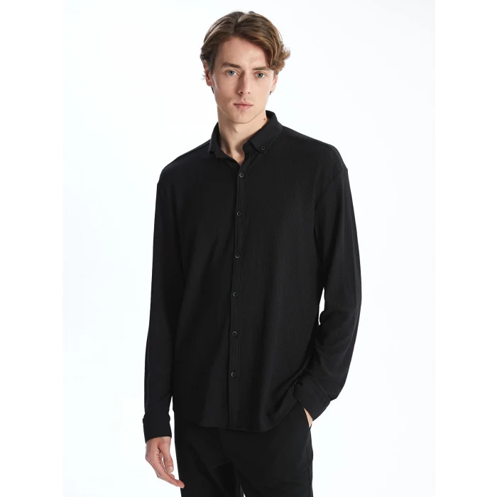 LCW Vision SİYAH Regular Fit Uzun Kollu Erkek Gömlek