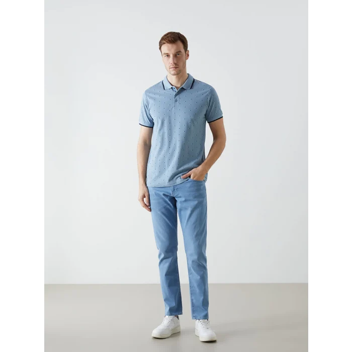 LCWAIKIKI Classic MAVİ Polo Yaka Kısa Kollu Desenli Pike Erkek Tişört