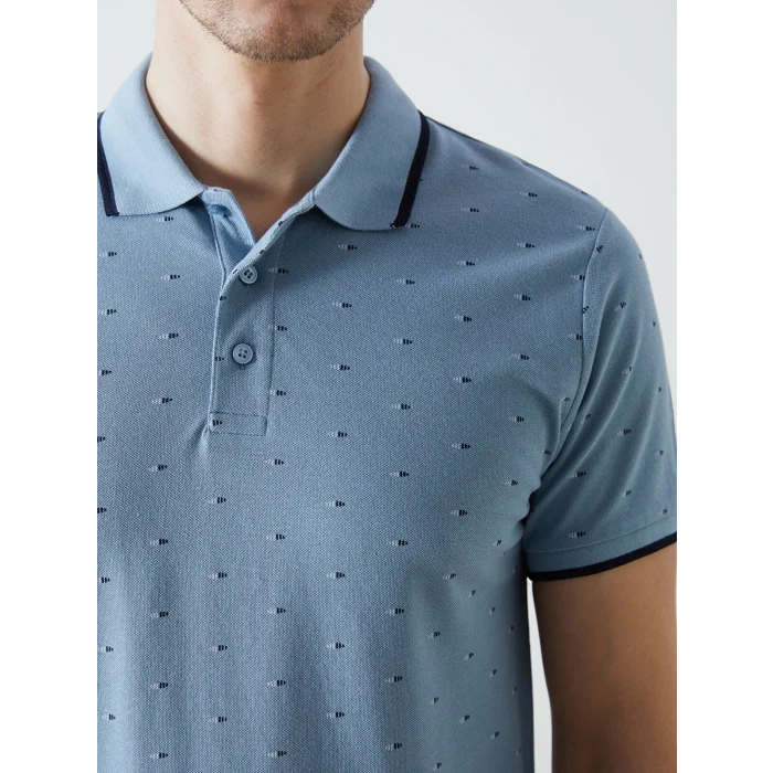LCWAIKIKI Classic MAVİ Polo Yaka Kısa Kollu Desenli Pike Erkek Tişört