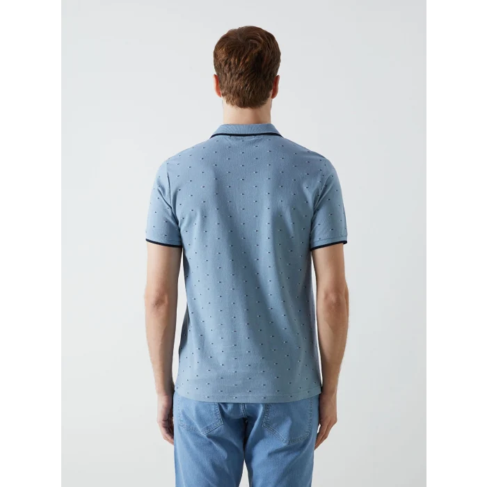 LCWAIKIKI Classic MAVİ Polo Yaka Kısa Kollu Desenli Pike Erkek Tişört
