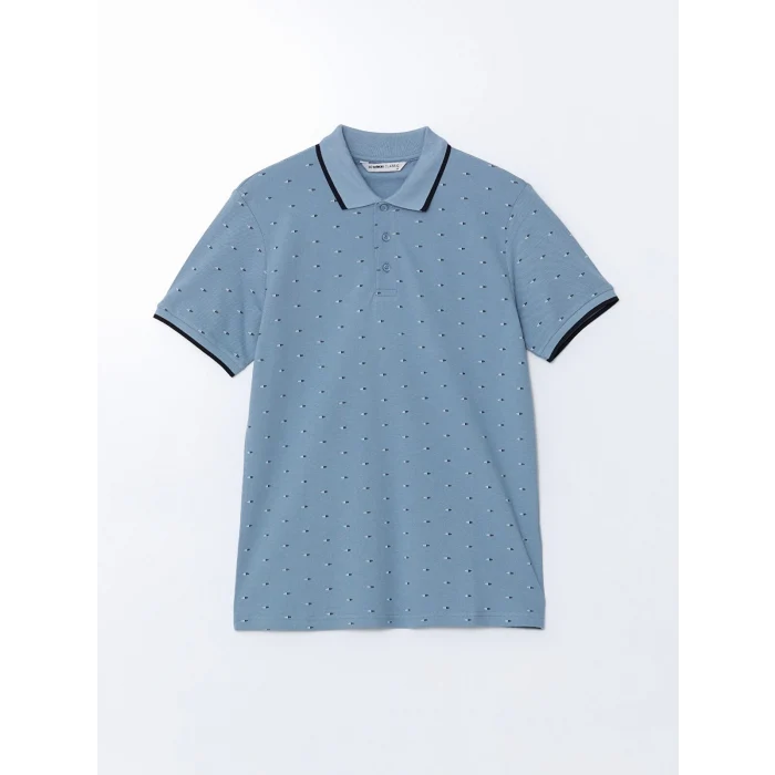 LCWAIKIKI Classic MAVİ Polo Yaka Kısa Kollu Desenli Pike Erkek Tişört