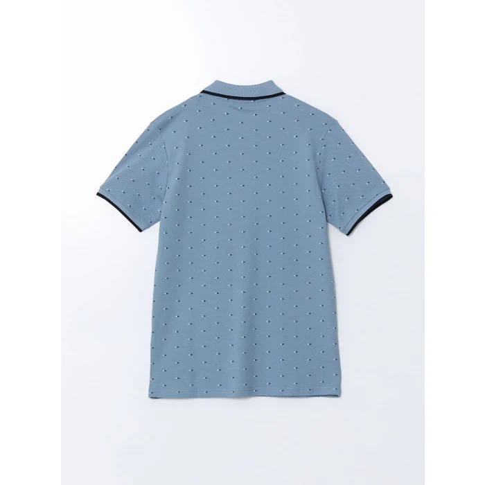 LCWAIKIKI Classic MAVİ Polo Yaka Kısa Kollu Desenli Pike Erkek Tişört