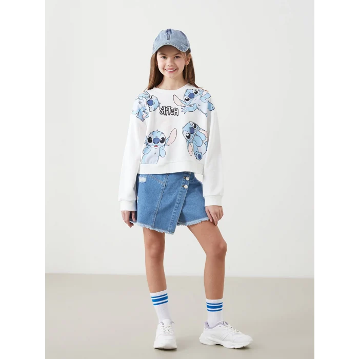 LCW Kids MAVİ Beli Lastikli Kız Çocuk Jean Şort Etek