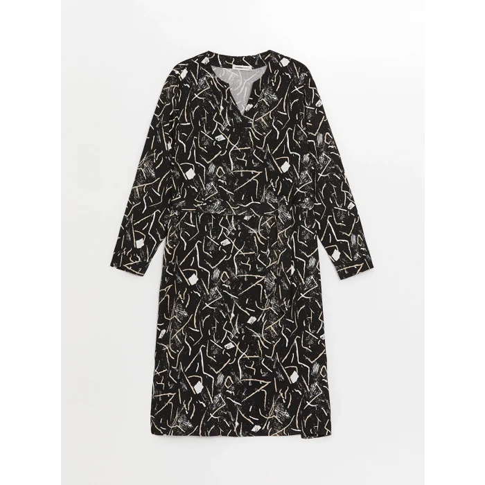 LCW Grace SİYAH Kaçık Yaka Desenli Kadın Elbise