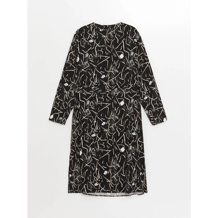LCW Grace SİYAH Kaçık Yaka Desenli Kadın Elbise