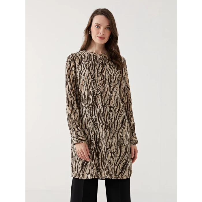 LCW Grace KAHVERENGİ Hakim Yaka Desenli Kadın Tunik