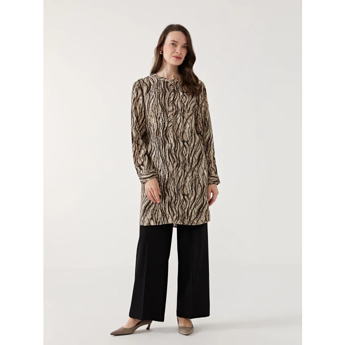 LCW Grace KAHVERENGİ Hakim Yaka Desenli Kadın Tunik
