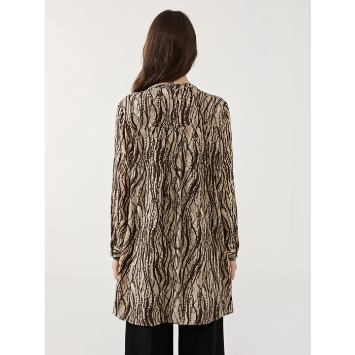 LCW Grace KAHVERENGİ Hakim Yaka Desenli Kadın Tunik