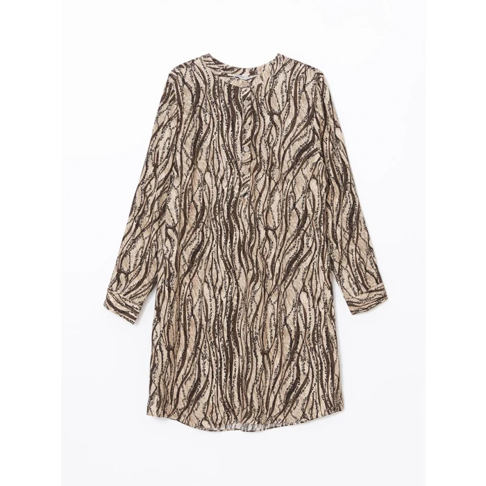 LCW Grace KAHVERENGİ Hakim Yaka Desenli Kadın Tunik