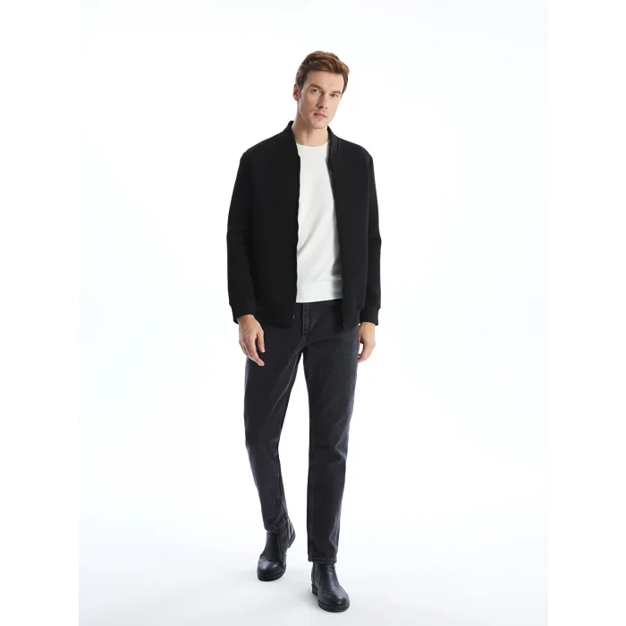 LCWAIKIKI Basic SİYAH Kolej Yaka Uzun Kollu Erkek Fermuarlı Sweatshirt