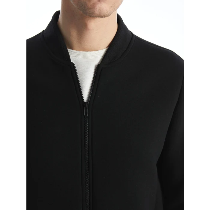LCWAIKIKI Basic SİYAH Kolej Yaka Uzun Kollu Erkek Fermuarlı Sweatshirt