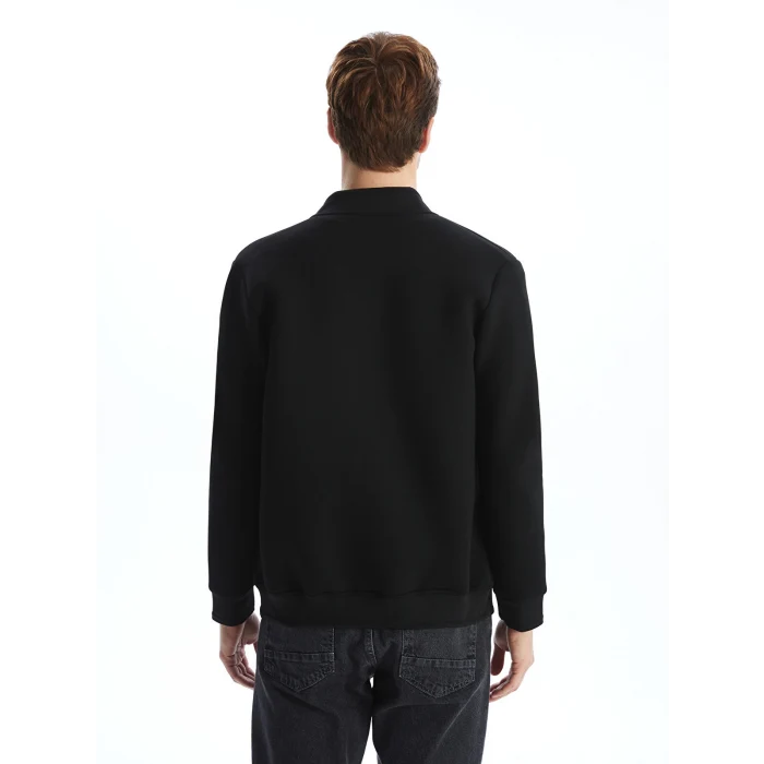 LCWAIKIKI Basic SİYAH Kolej Yaka Uzun Kollu Erkek Fermuarlı Sweatshirt