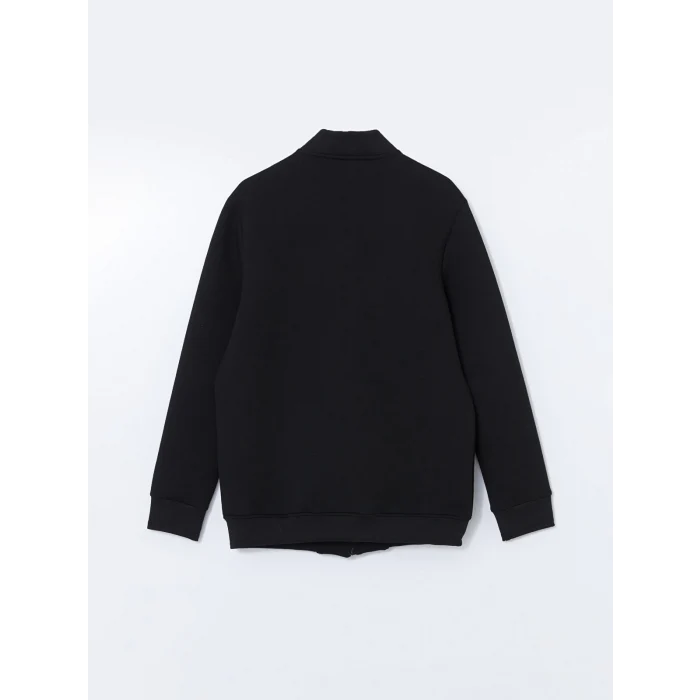 LCWAIKIKI Basic SİYAH Kolej Yaka Uzun Kollu Erkek Fermuarlı Sweatshirt