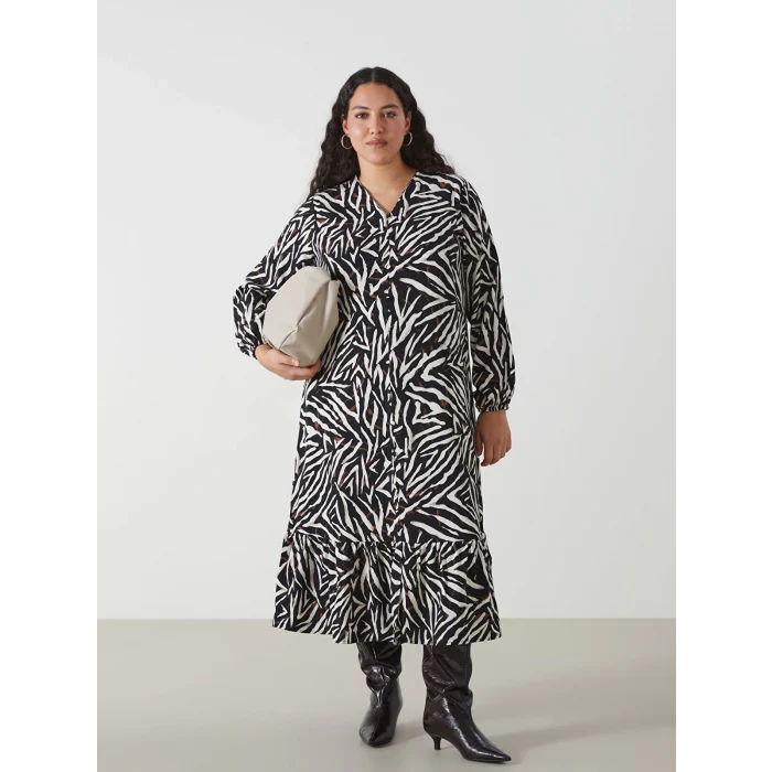 LCW Grace KAHVERENGİ V Yaka Desenli Kadın Elbise