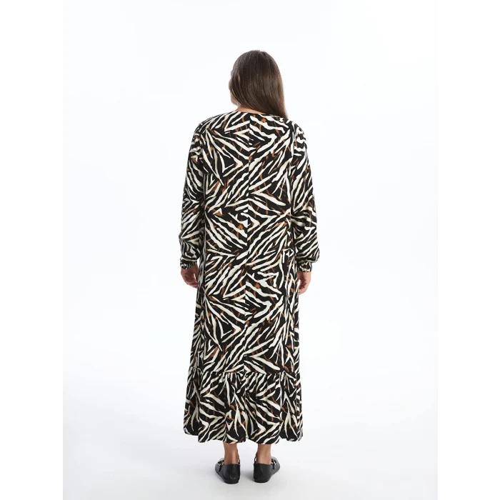 LCW Grace KAHVERENGİ V Yaka Desenli Kadın Elbise