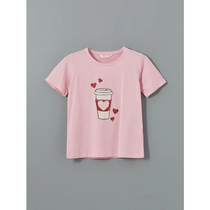 LCW DREAM PEMBE Bisiklet Yaka Baskılı Kadın Pijama Takımı