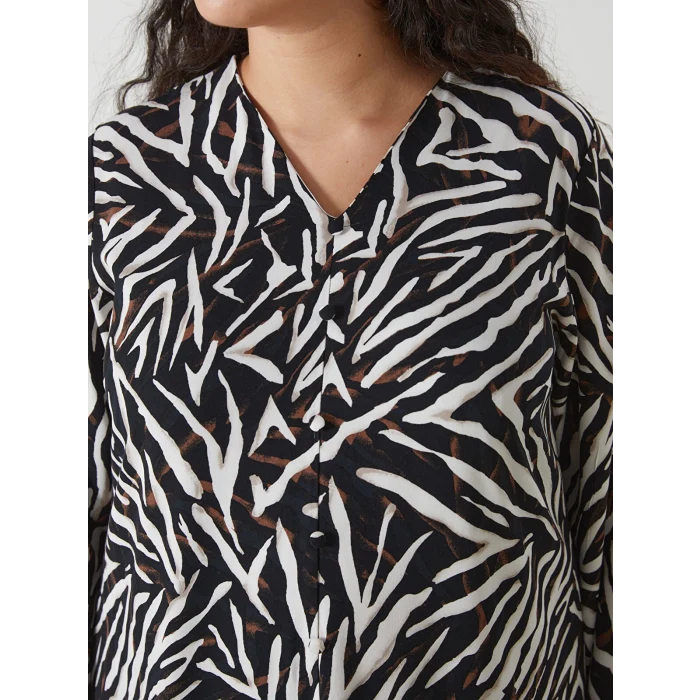 LCW Grace KAHVERENGİ V Yaka Desenli Kadın Elbise