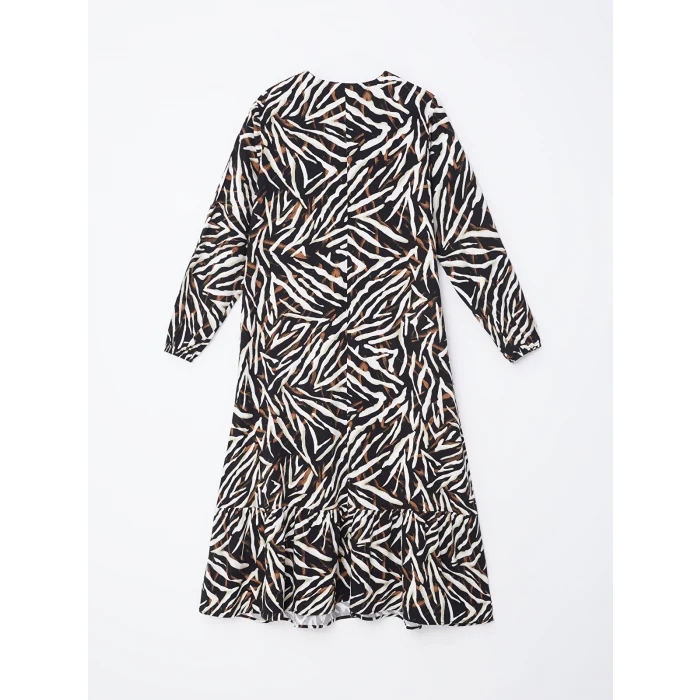 LCW Grace KAHVERENGİ V Yaka Desenli Kadın Elbise