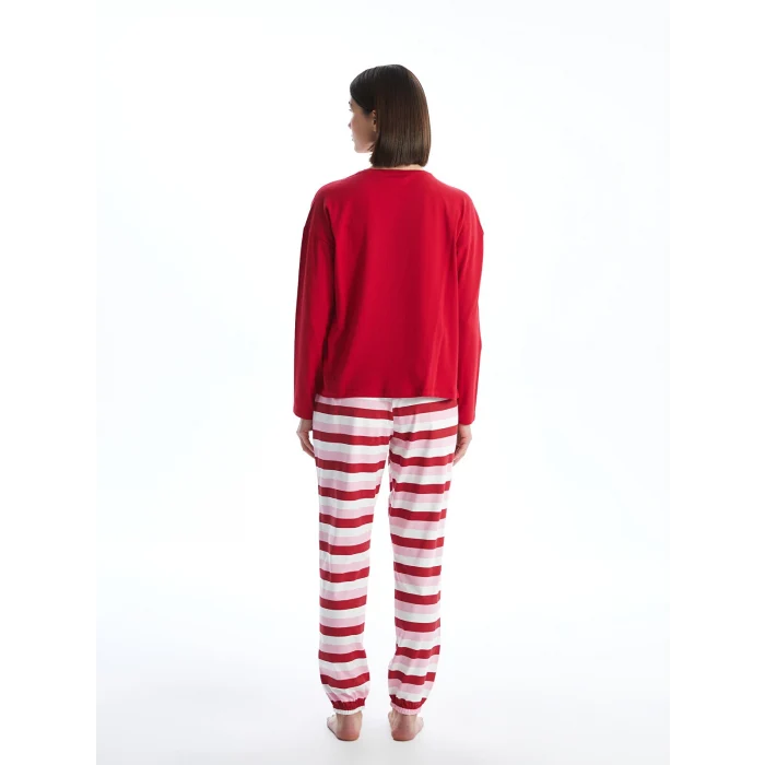LCW DREAM KIRMIZI Bisiklet Yaka Baskılı Kadın Pijama Takımı