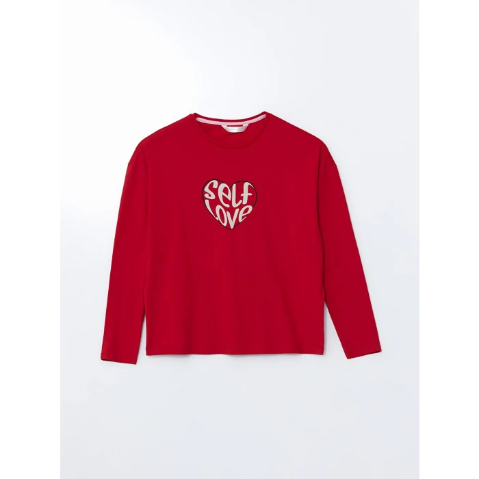 LCW DREAM KIRMIZI Bisiklet Yaka Baskılı Kadın Pijama Takımı