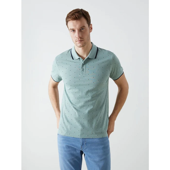 LCWAIKIKI Classic YEŞİL Polo Yaka Kısa Kollu Desenli Pike Erkek Tişört
