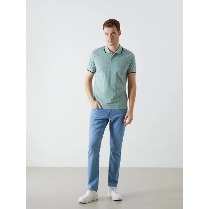 LCWAIKIKI Classic YEŞİL Polo Yaka Kısa Kollu Desenli Pike Erkek Tişört
