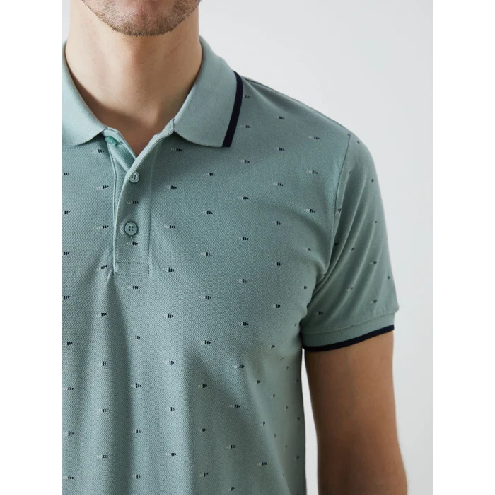 LCWAIKIKI Classic YEŞİL Polo Yaka Kısa Kollu Desenli Pike Erkek Tişört