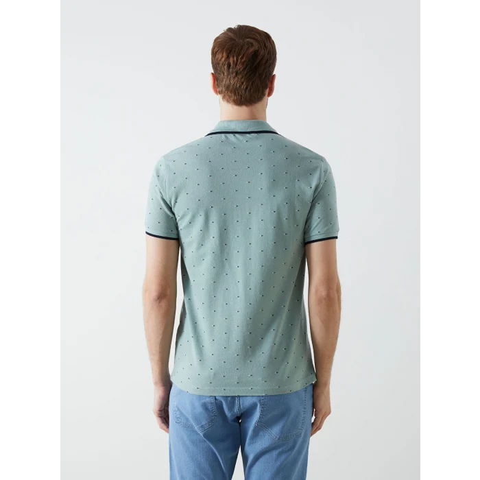 LCWAIKIKI Classic YEŞİL Polo Yaka Kısa Kollu Desenli Pike Erkek Tişört