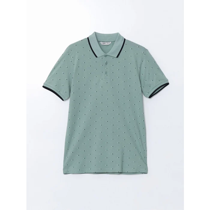 LCWAIKIKI Classic YEŞİL Polo Yaka Kısa Kollu Desenli Pike Erkek Tişört