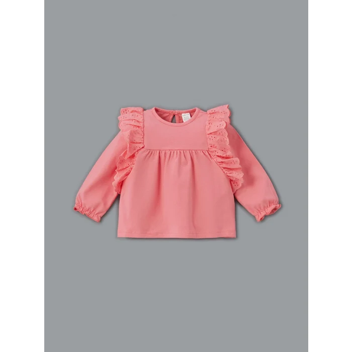 LCW baby PEMBE Bisiklet Yaka Çiçekli Kız Bebek Bluz ve Tayt 2li